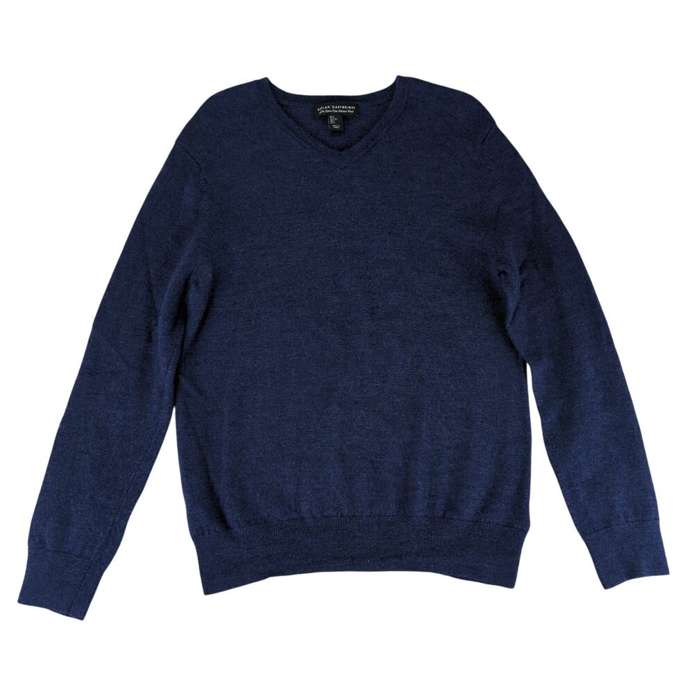 Declan Cartwright 100% Extra Fine‎ Merino Wool V-neck Sweater Navy Men's Large